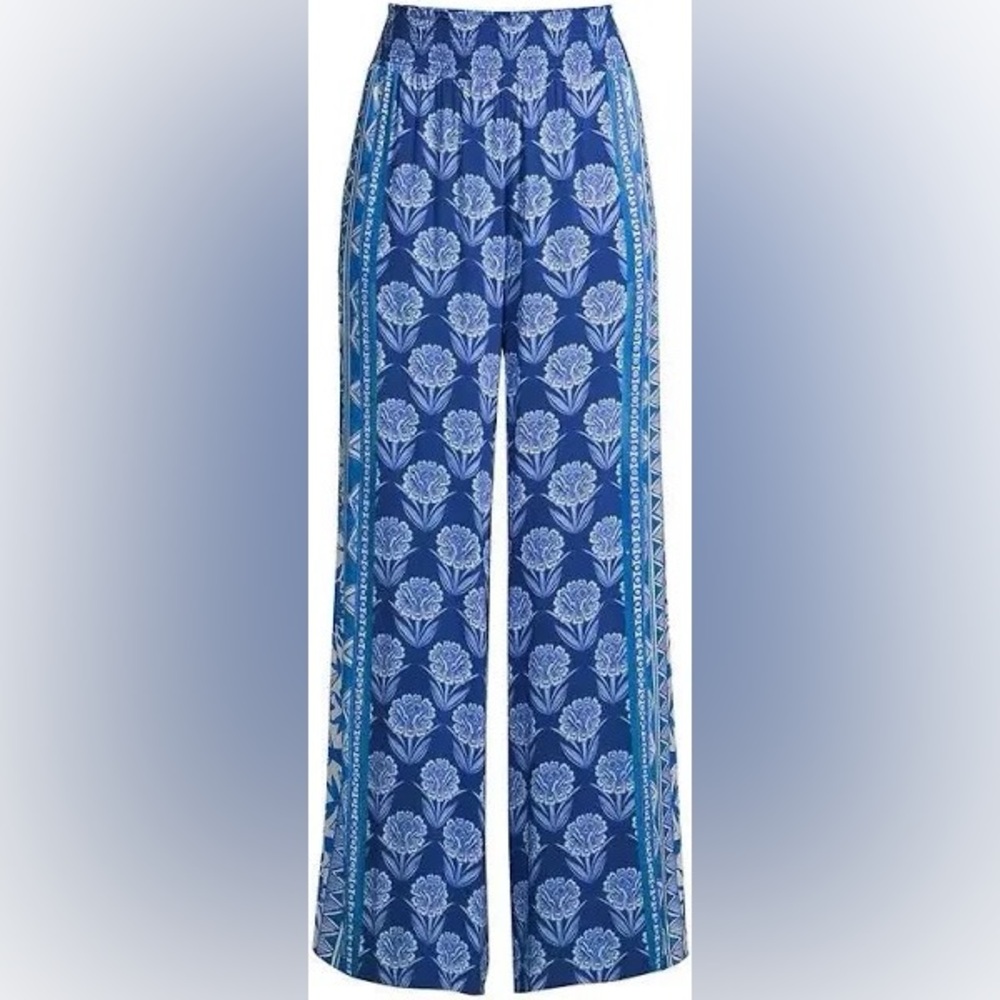 Johnny Was Yao Blue Printed Floral Wide Leg Pants - XS